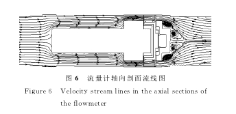 圖６　流量計(jì)軸向剖面流線圖